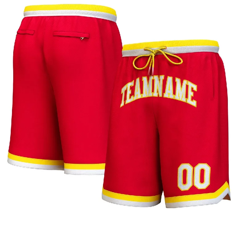 Men's basketball shorts exclusive series -Custom Red White-Yellow Personalized Basketball Shorts