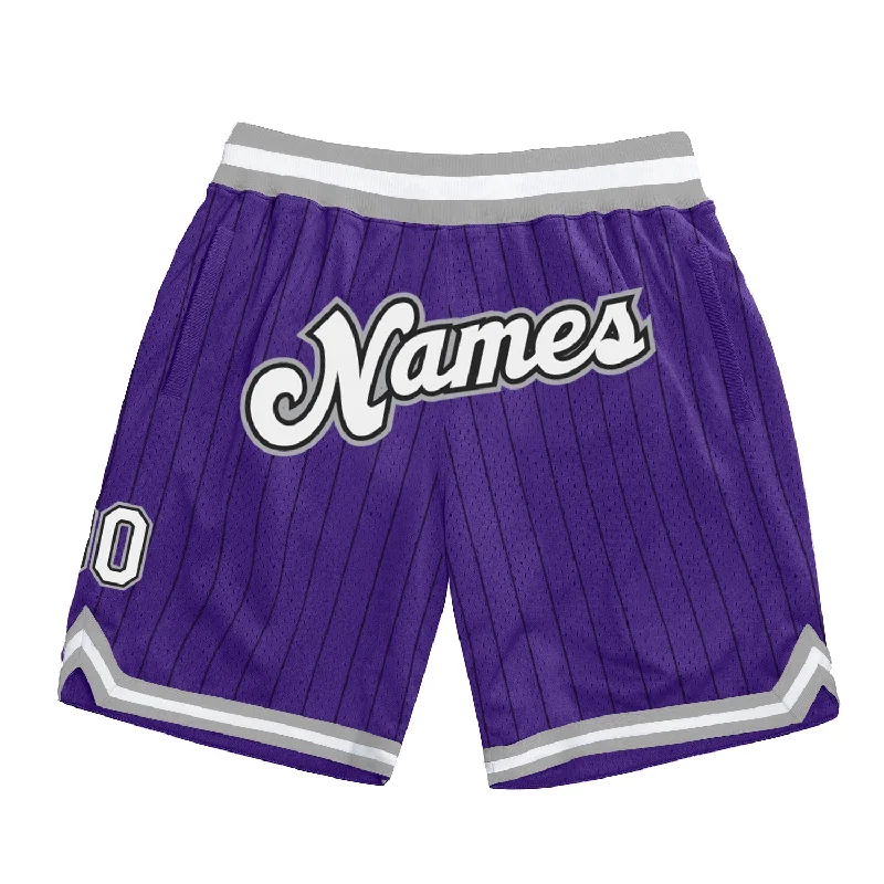 Men's basketball shorts player outfit -Custom Purple Black Pinstripe White-Gray Authentic Basketball Shorts