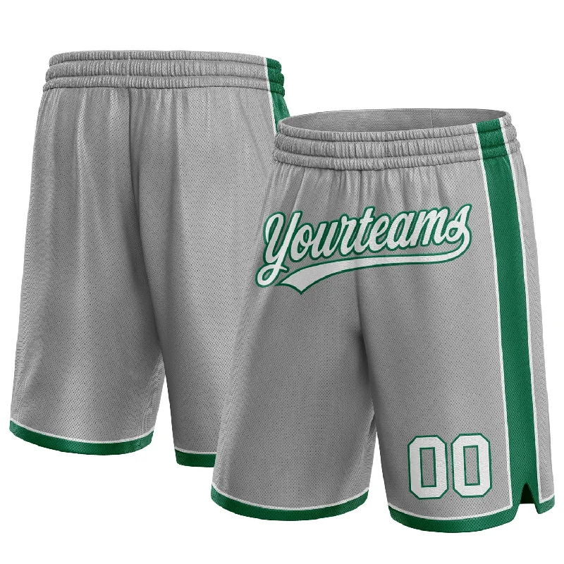 Men's basketball shorts sweat-proof tech -Custom Gray White-Kelly Green Authentic Basketball Shorts