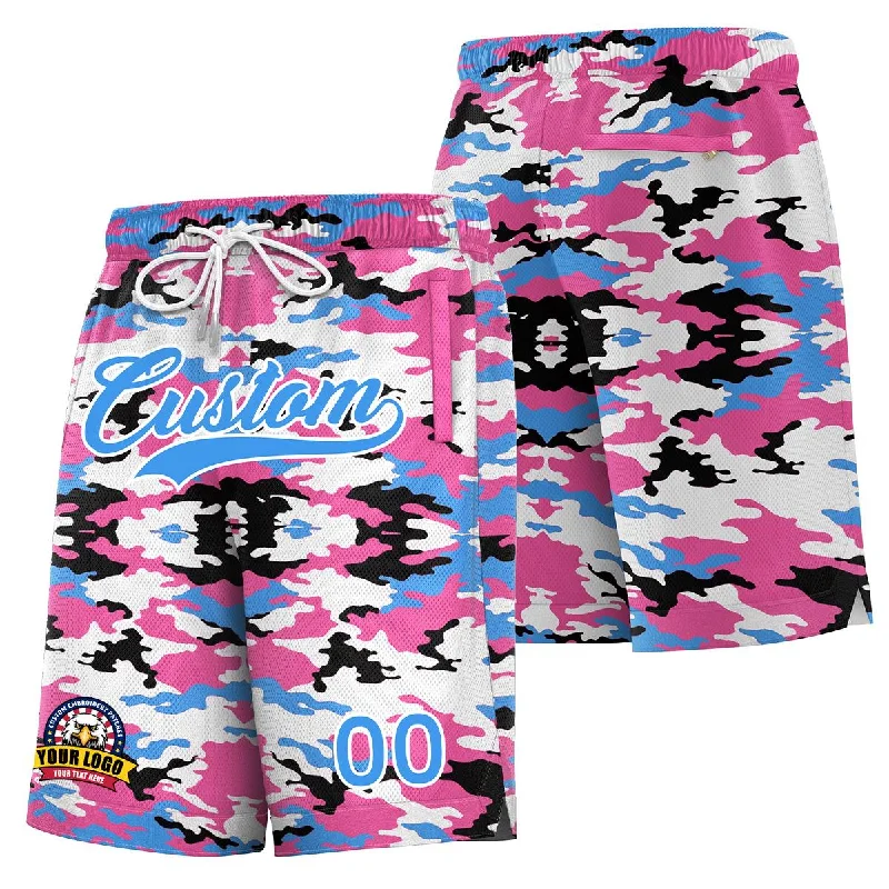 Basketball socks durable-vintage -Custom Pink Powder Blue White Camo Basketball Shorts