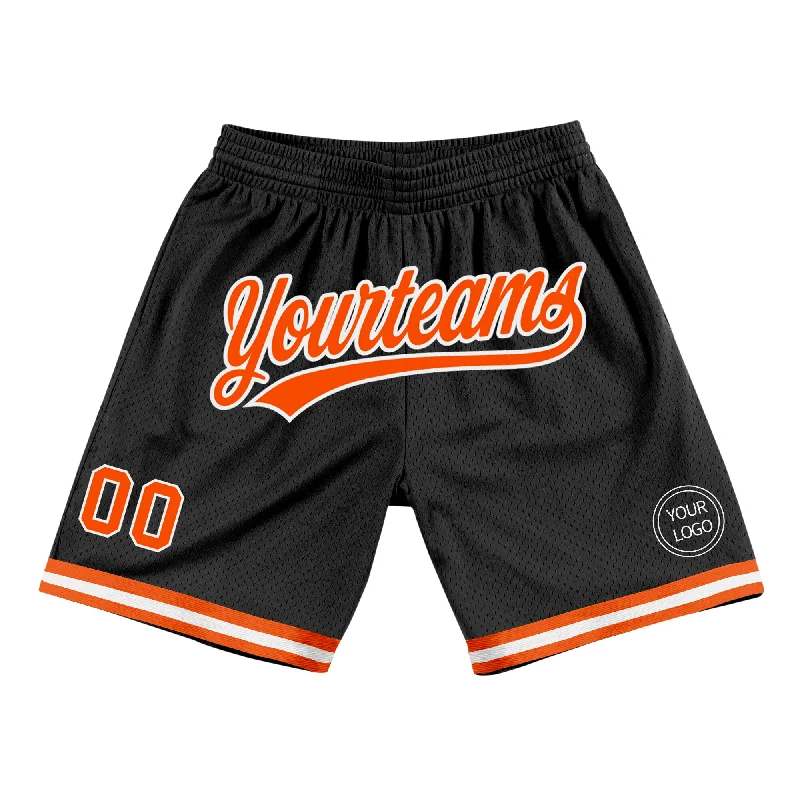 Men's basketball shorts economical choice -Custom Black Orange-White Authentic Throwback Basketball Shorts