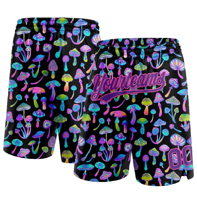 Men's basketball shorts quality deal -Custom Black Purple-Pink 3D Pattern Magic Mushrooms Psychedelic Hallucination Authentic Basketball Shorts