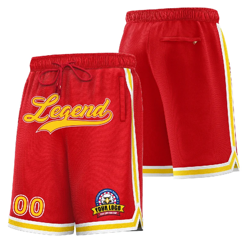 Men's basketball shorts sweat-proof tech -Custom Red Yellow Basketball Shorts