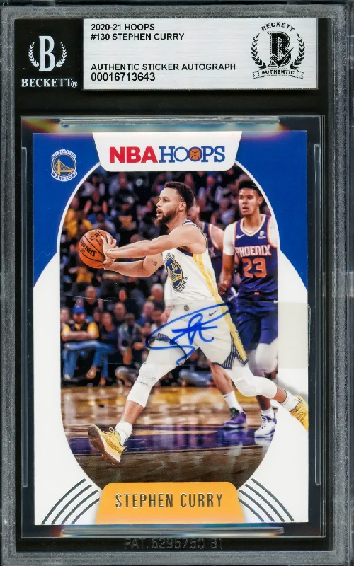 Basketball cards physical-rarity -Stephen Curry Autographed 2020-21 Hoops Card #130 Golden State Warriors Beckett BAS #16713643