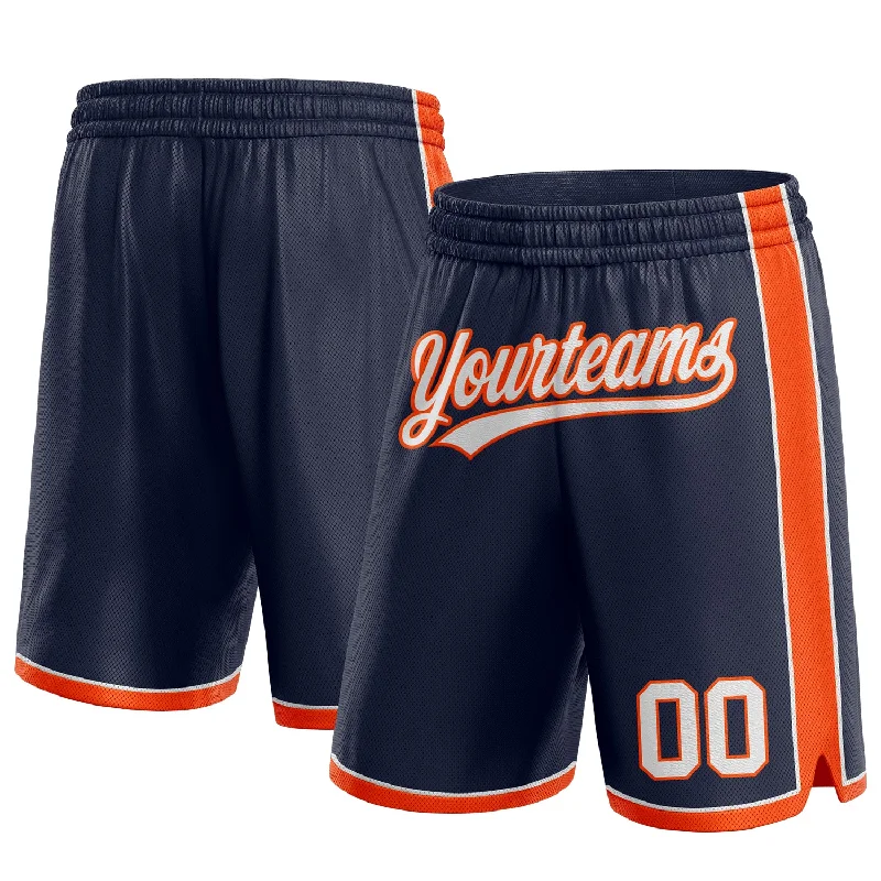 Men's basketball shorts extra wide fit -Custom Navy White-Orange Authentic Basketball Shorts