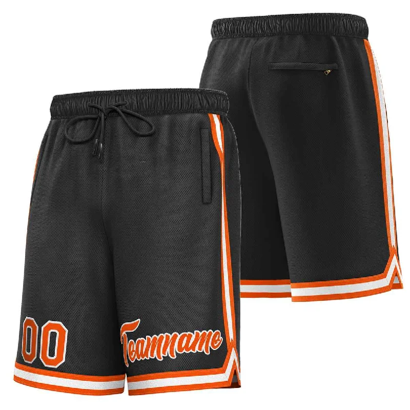 Men's basketball shorts durable material -Custom Black Orange-White Sport Basketball Shorts