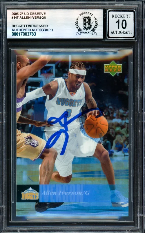 Basketball cards foil-finish -Allen Iverson Autographed 2006-07 Upper Deck Reserve Card #147 Denver Nuggets Auto Grade Gem Mint 10 Beckett BAS Witness #17003783