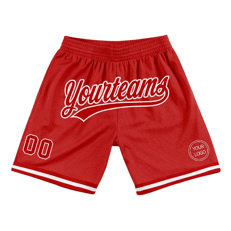 Men's basketball shorts resilient fabric -Custom Red White Authentic Throwback Basketball Shorts