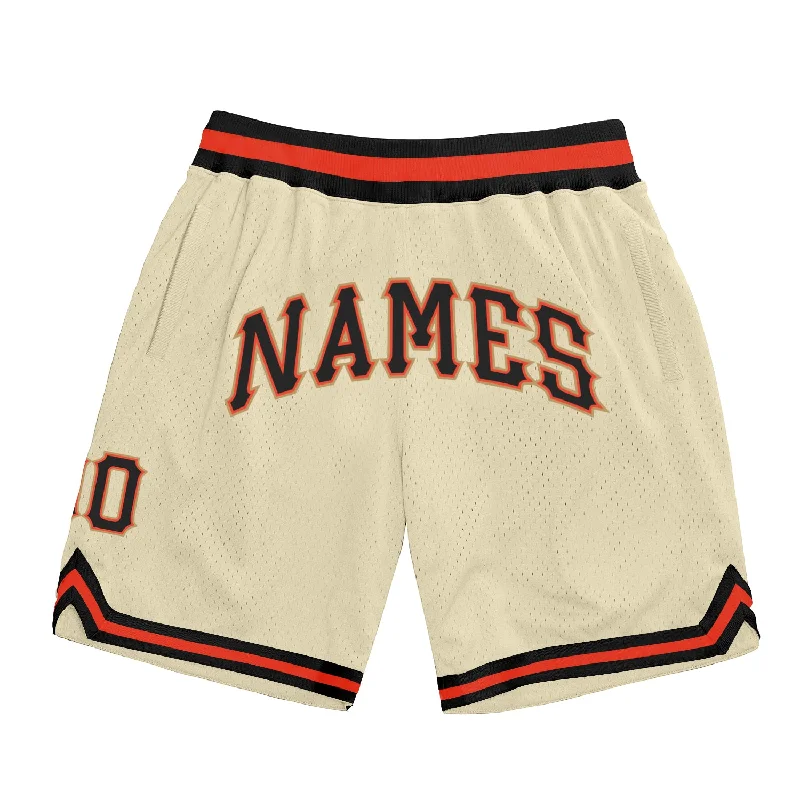 Men's basketball shorts lightweight special -Custom Cream Black-Orange Authentic Throwback Basketball Shorts