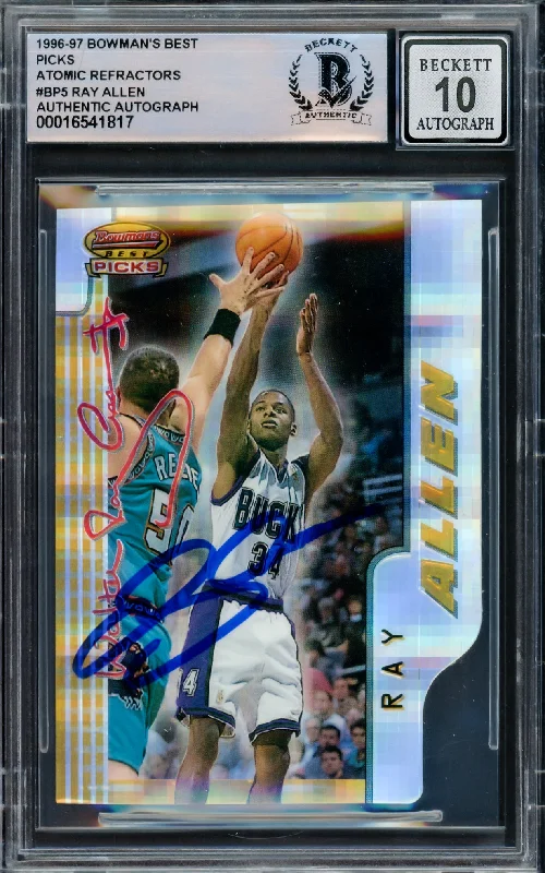 Basketball cards dynasty-classic -Ray Allen Autographed 1996 Bowman's Best Atomic Refractors Rookie Card #BP5 Milwaukee Bucks Auto Grade Gem Mint 10 Beckett BAS #16541817