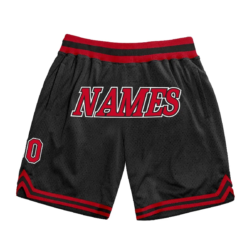 Men's basketball shorts team outfit -Custom Black Red-White Authentic Throwback Basketball Shorts