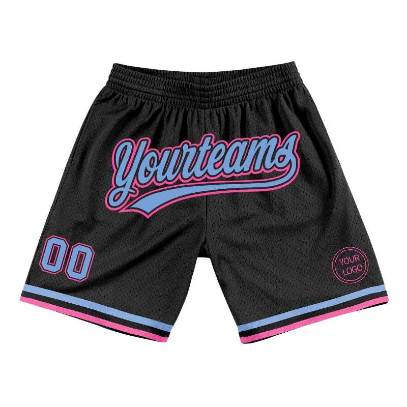 Men's basketball shorts sport deal -Custom Black Light Blue-Pink Authentic Throwback Basketball Shorts