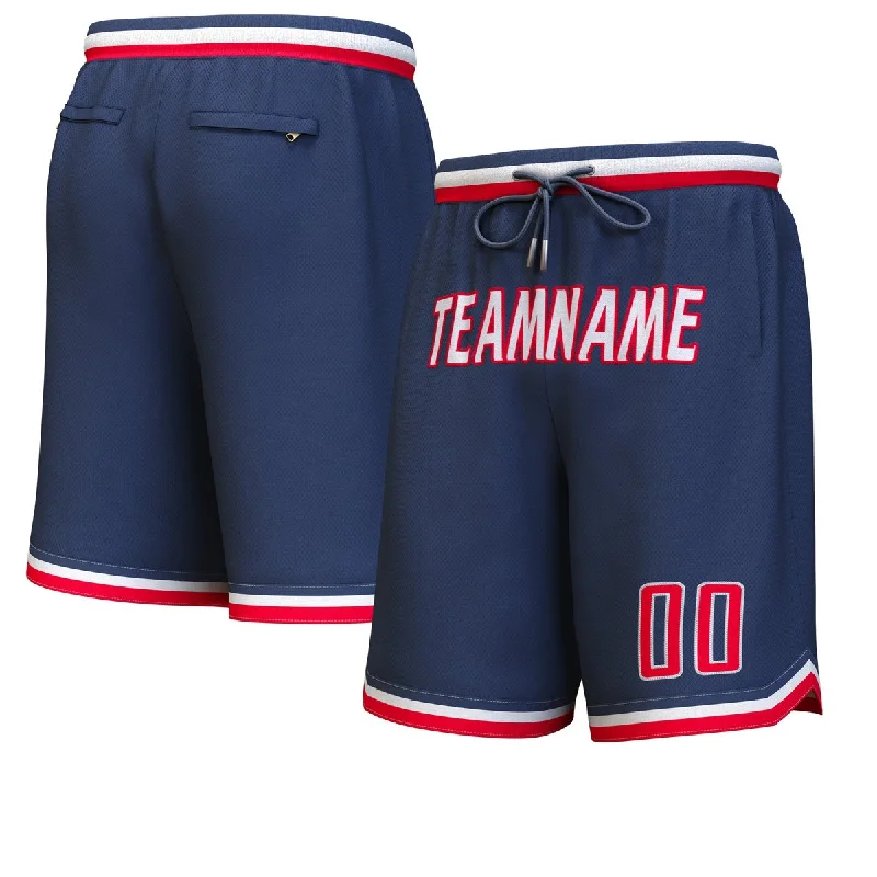 Men's basketball shorts moisture-wicking tech -Custom Navy White-Red Personalized Basketball Shorts