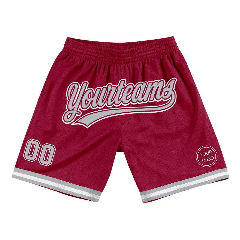 Men's basketball shorts quality deal -Custom Maroon Gray-White Authentic Throwback Basketball Shorts