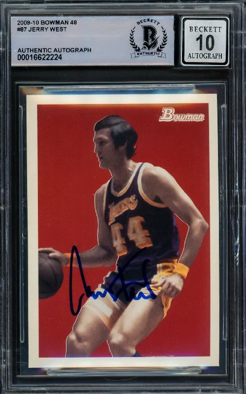 Basketball cards sleeper-hit-rarity -Jerry West Autographed 2009-10 Bowman Card #87 Card Los Angeles Lakers Auto Grade Gem Mint 10 Beckett BAS