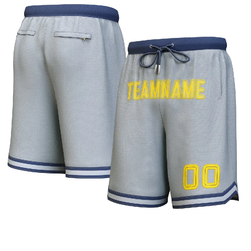 Men's basketball shorts pro outfit -Custom Gray Navy-Yellow Personalized Basketball Shorts