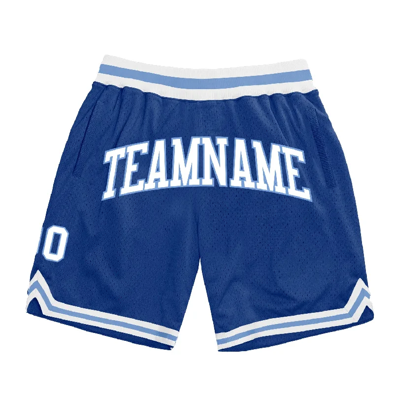 Men's basketball shorts name embroidery -Custom Royal White-Light Blue Authentic Throwback Basketball Shorts