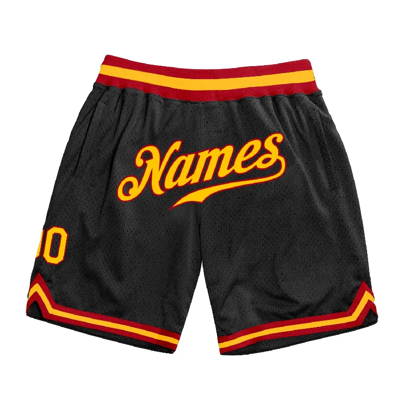 Men's basketball shorts moisture-wicking tech -Custom Black Gold-Red Authentic Throwback Basketball Shorts