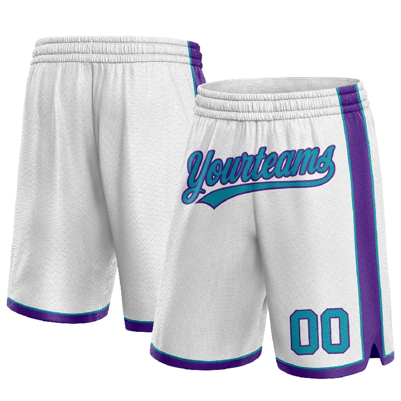 Men's basketball shorts player bundle -Custom White Teal-Purple Authentic Basketball Shorts