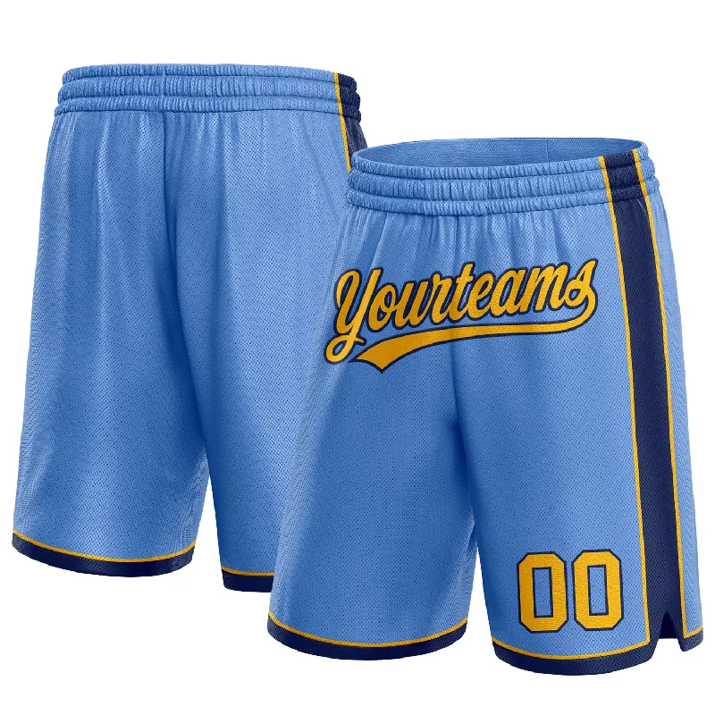 Men's basketball shorts durable material -Custom Light Blue Gold-Navy Authentic Basketball Shorts