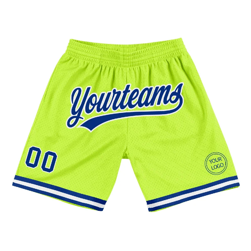 Men's basketball shorts custom bundle -Custom Neon Green Royal-White Authentic Throwback Basketball Shorts