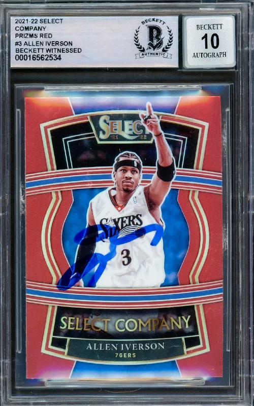 Basketball cards teammate-rare -Allen Iverson Autographed 2021-22 Select Company Prizms Red Card #3 Philadelphia 76ers Auto Grade Gem Mint 10 Beckett BAS Witnessed #16562534