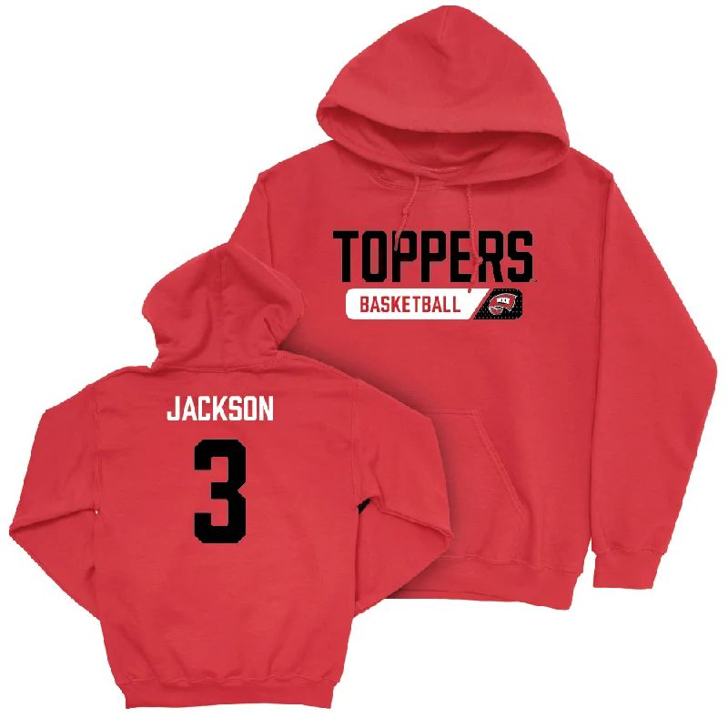 Men's basketball hoodie stretchy hood -WKU Men's Basketball Red Staple Hoodie - Jalen Jackson | #3