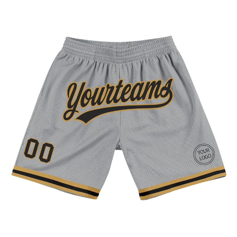 Men's basketball shorts bespoke shorts -Custom Gray Black-Old Gold Authentic Throwback Basketball Shorts