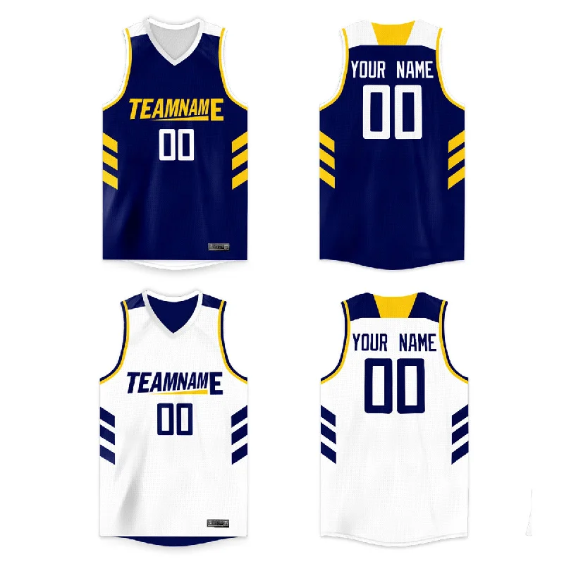 Basketball jerseys breathable-play -Custom White Navy-Yellow Double Side Tops Men/Boy Basketball Jersey