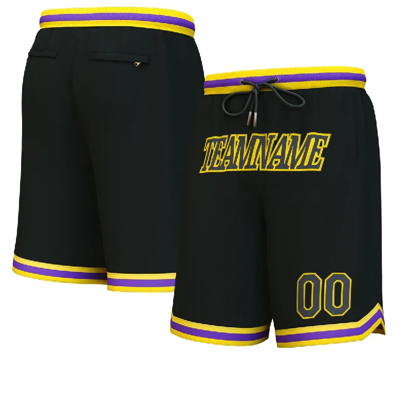 Men's basketball shorts unique style -Custom Black Black-Yellow Personalized Basketball Shorts