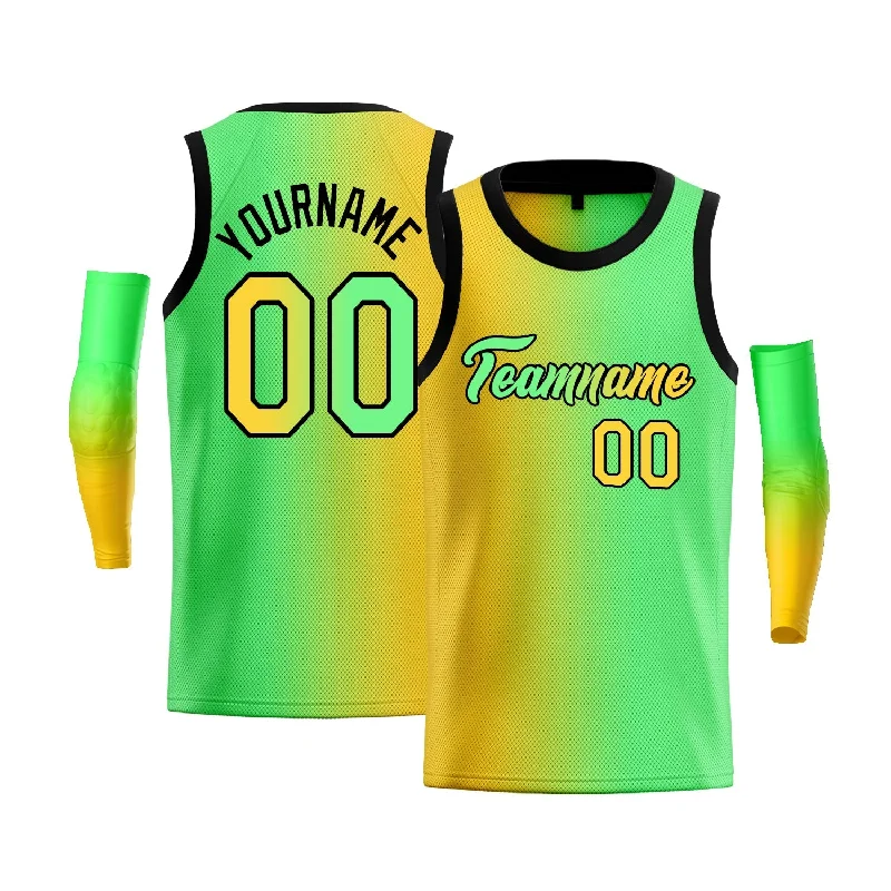 Basketball jerseys stylish-modern -Custom Yellow Green-Black Gradient Fashion Tops Basketball Jersey