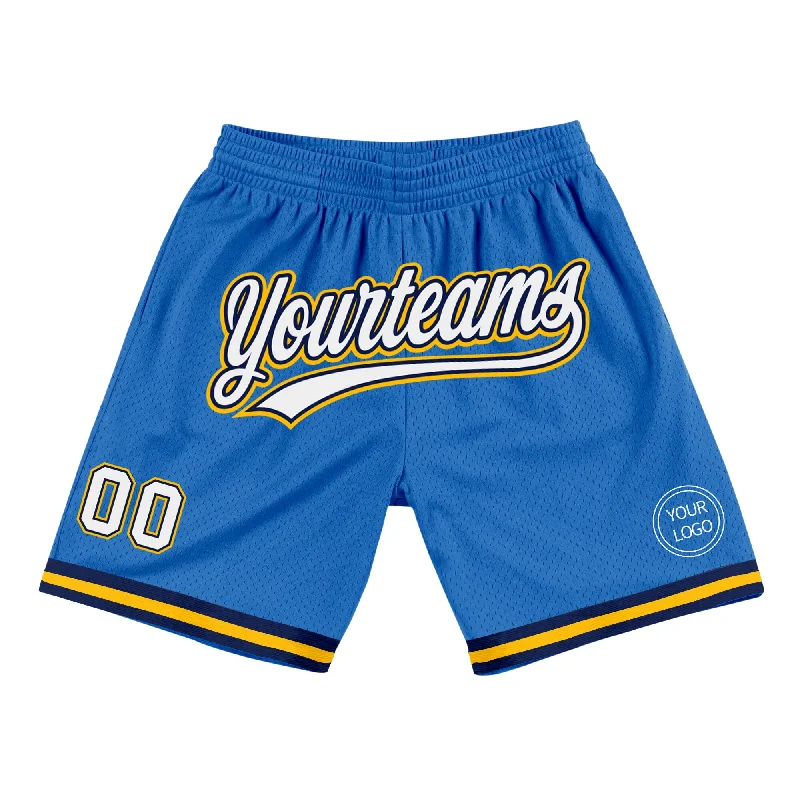 Men's basketball shorts pro set -Custom Blue White Navy-Gold Authentic Throwback Basketball Shorts