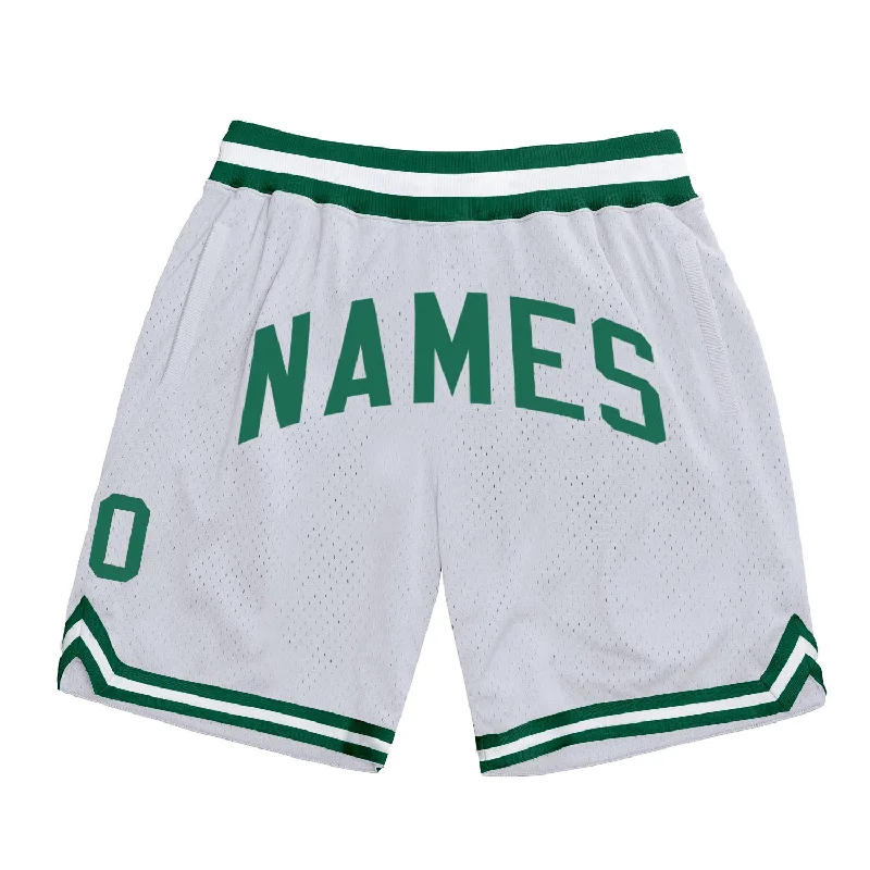 Men's basketball shorts light offer -Custom White Kelly Green Authentic Throwback Basketball Shorts