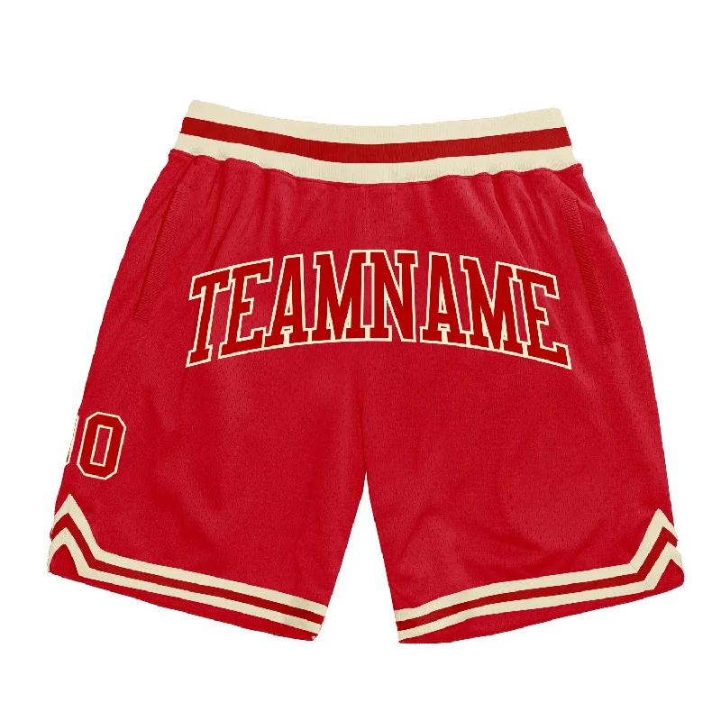 Men's basketball shorts sport special -Custom Red Red-Cream Authentic Throwback Basketball Shorts