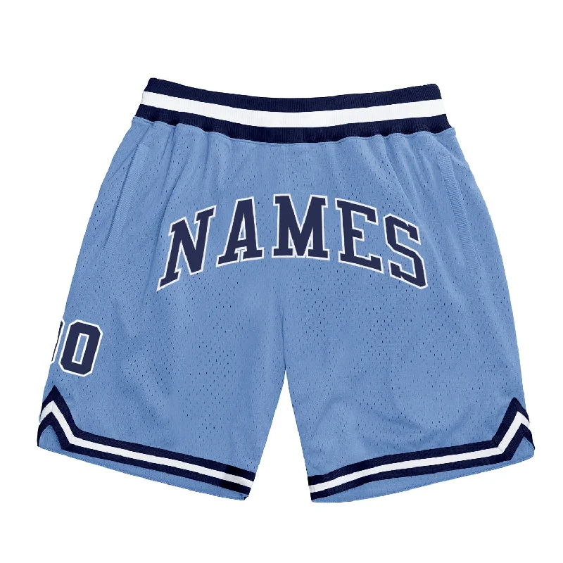 Men's basketball shorts sleek cut -Custom Light Blue Navy-White Authentic Throwback Basketball Shorts