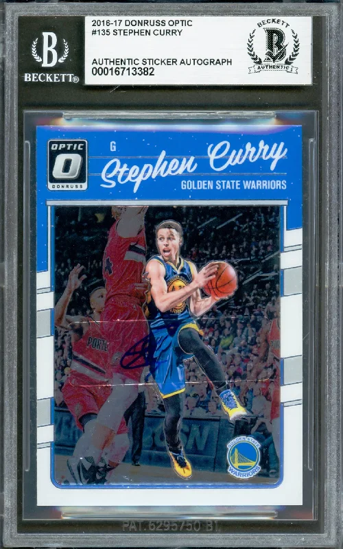 Basketball cards game-winner-rarity -Stephen Curry Autographed 2016-17 Donruss Optic Card #135 Golden State Warriors Beckett BAS #16713382