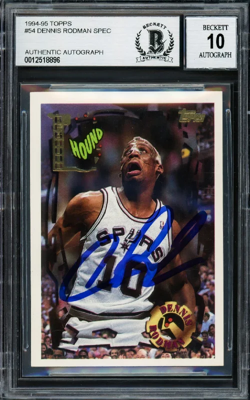 Basketball cards unnumbered-hit -Dennis Rodman Autographed 1994-95 Topps Card #54 San Antonio Spurs Auto Grade Gem Mint 10 Beckett BAS Stock #220315