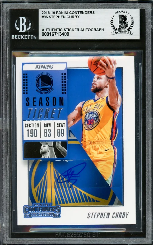 Basketball cards convention-rarity -Stephen Curry Autographed 2018-19 Playoff Contenders Card #86 Golden State Warriors Beckett BAS #16713480