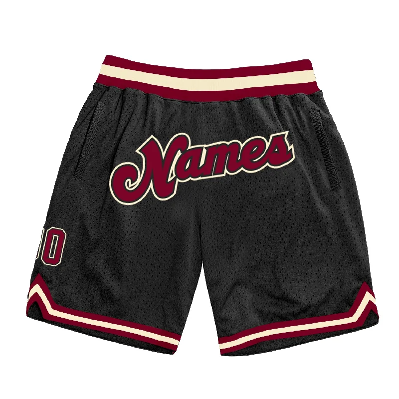 Men's basketball shorts team edition -Custom Black Maroon-Cream Authentic Throwback Basketball Shorts