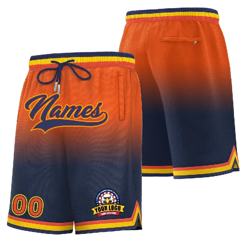 Men's basketball shorts fresh look -Custom Orange Navy Personalized Gradient Fashion Basketball Shorts