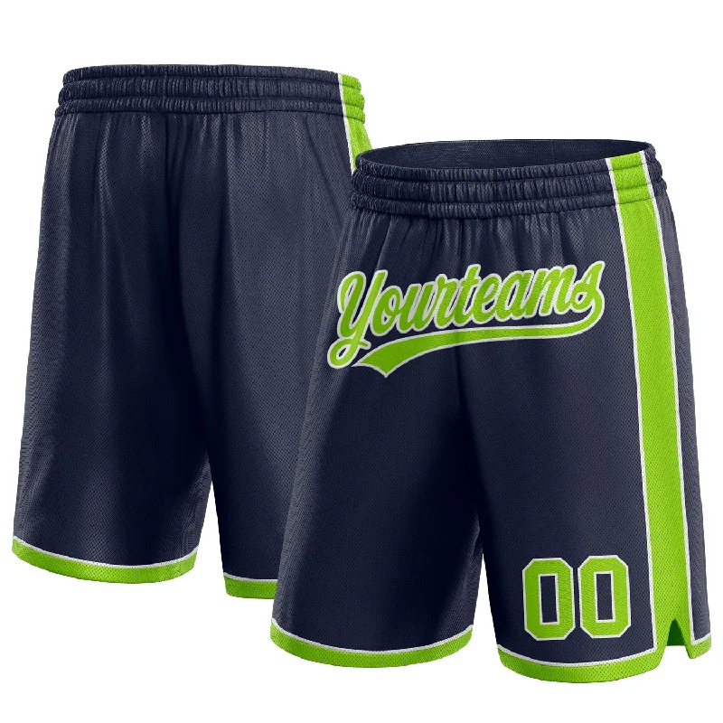 Men's basketball shorts diverse colors -Custom Navy Neon Green-White Authentic Basketball Shorts