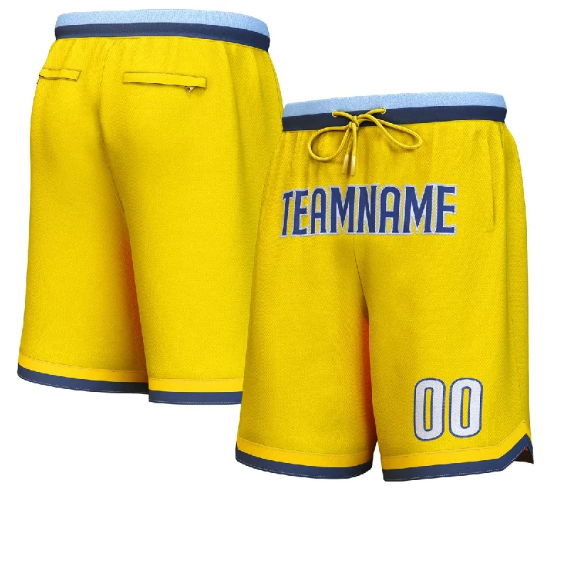 Men's basketball shorts cool weave -Custom Yellow Navy-White Personalized Basketball Shorts