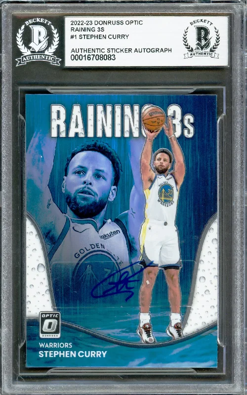 Basketball cards short-rare -Stephen Curry Autographed 2022-23 Donruss Optic Raining 3's Card #1 Golden State Warriors Beckett BAS #16708083