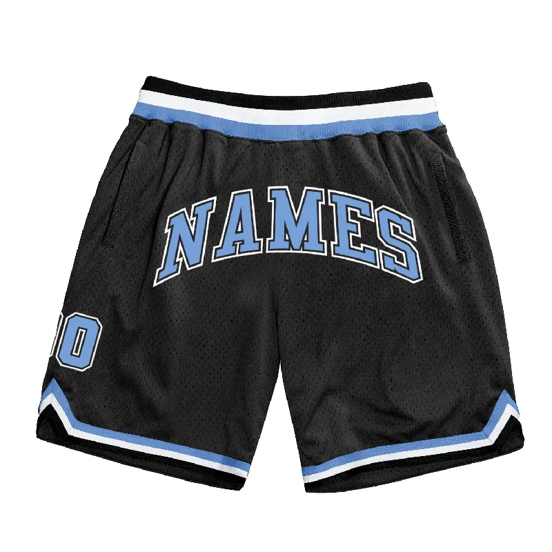 Men's basketball shorts pro offer -Custom Black Light Blue-White Authentic Throwback Basketball Shorts