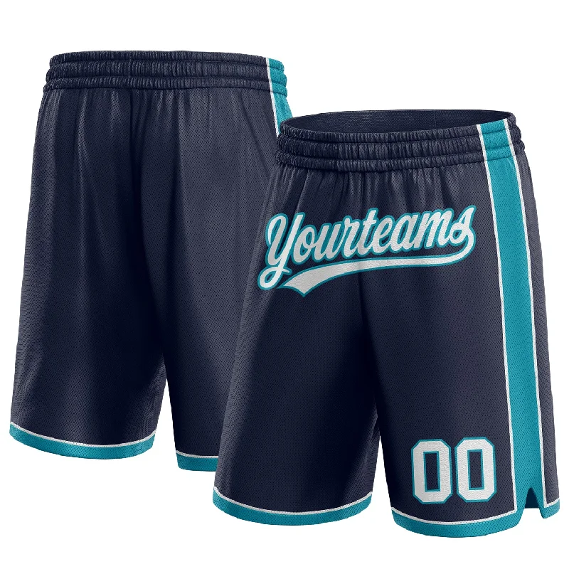 Men's basketball shorts top-quality build -Custom Navy White-Teal Authentic Basketball Shorts