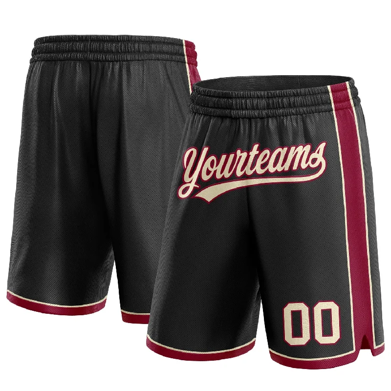 Men's basketball shorts sport ensemble -Custom Black Cream-Maroon Authentic Basketball Shorts