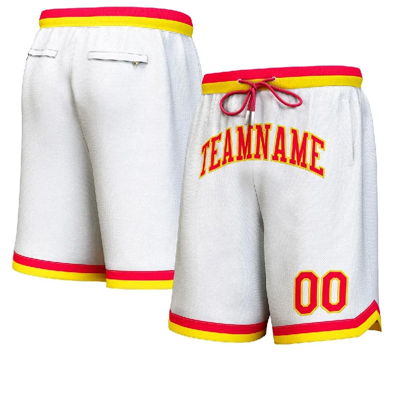 Basketball socks thick -Custom White Red-Yellow Personalized Basketball Shorts