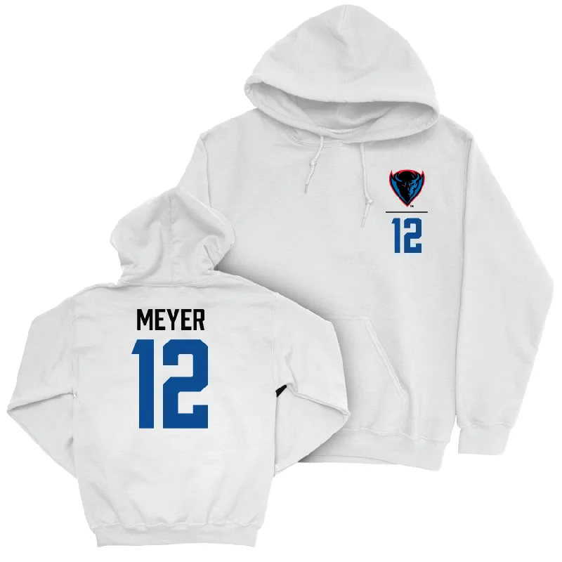 Men's basketball hoodie stretchy hood -DePaul Men's Basketball White Logo Hoodie - Jacob Meyer | #12