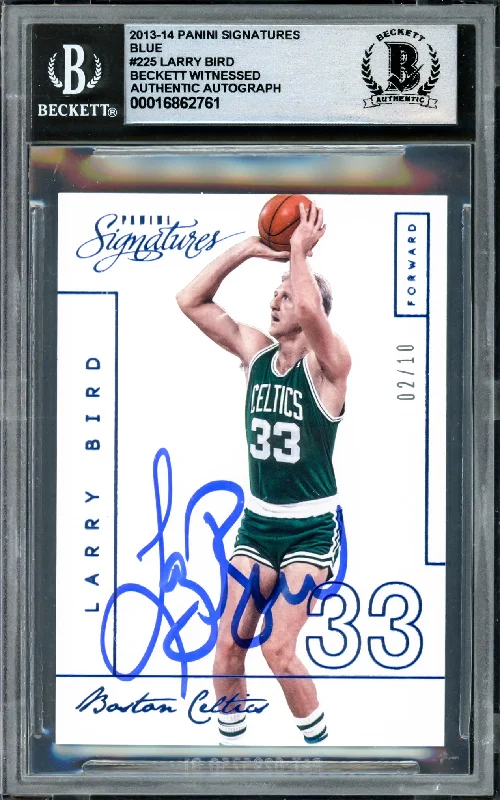 Basketball cards retro-classic -Larry Bird Autographed 2013-14 Panini Signatures Blue Card #225 Boston Celtics Auto Grade Gem Mint 10 #02/10 Beckett BAS Witness #16862761