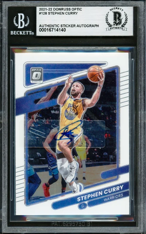 Basketball cards game-night-rarity -Stephen Curry Autographed 2021-22 Donruss Optic Card #128 Golden State Warriors Beckett BAS